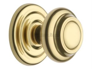 Stepped Round Centre Door Knob - Polished Brass